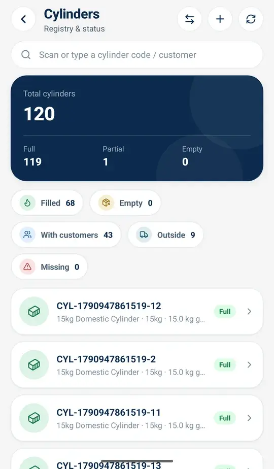 Gasflow Team app cylinders